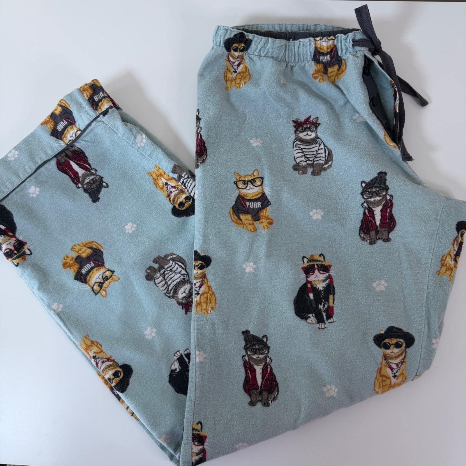 Pj Salvage Light Blue Cat Print Pajama Pants Medium Soft 100% Cotton
